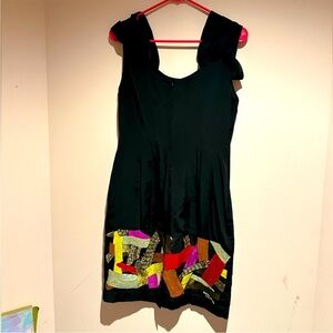 Elegant Black Dress with Colorful Patchwork